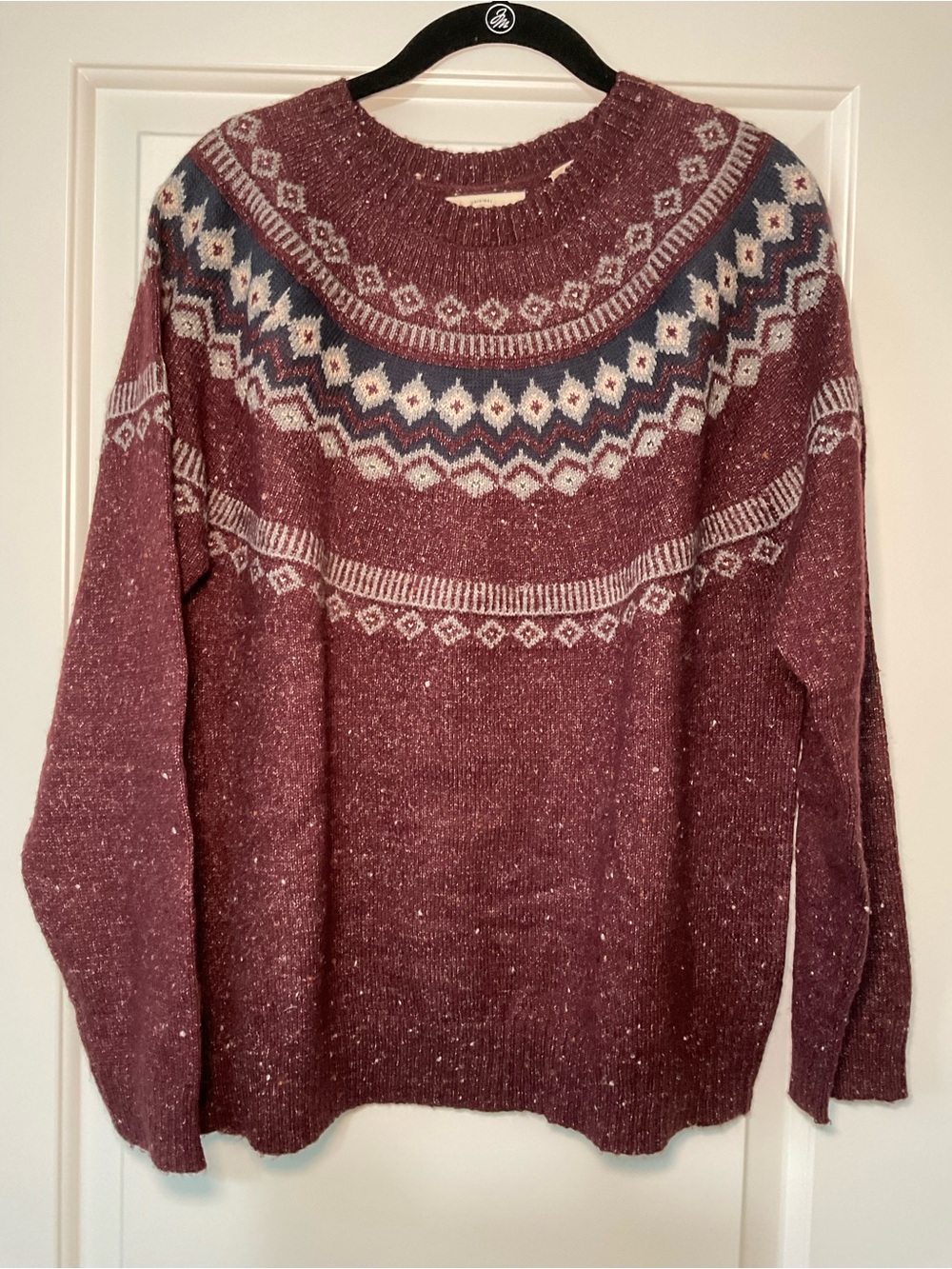 Weatherproof Maroon Fair Isle Crewneck Sweater